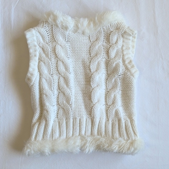 koala baby ivory cable knit sweater vest with faux fur trim 9 months baby girl - Picture 6 of 6